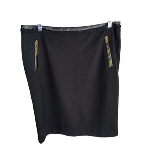 Calvin Klein Womens Mini Pencil Skirt Black Leather Trim Size 12